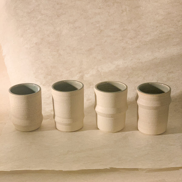 handmade ceramic tumbler set in white and celadon