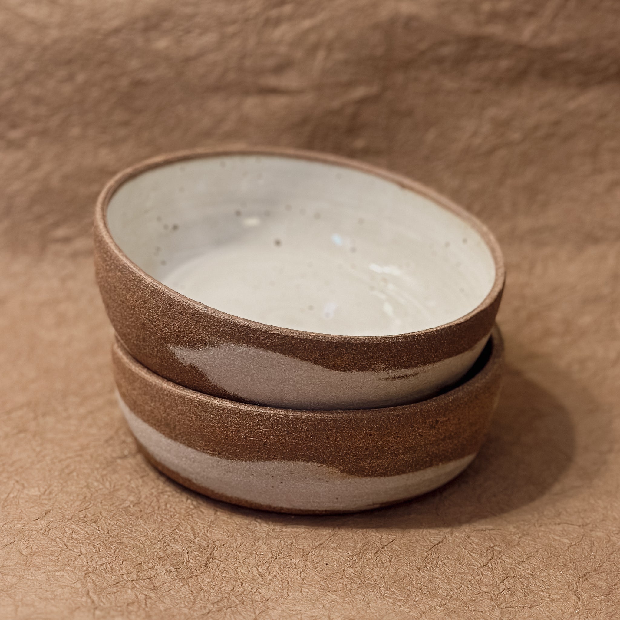 Pair of 7" Brown and White Marbled Ceramic Bowl