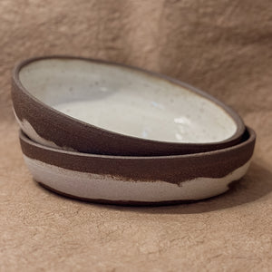 9" Dark Brown and White Marbled Ceramic Coupe Bowl