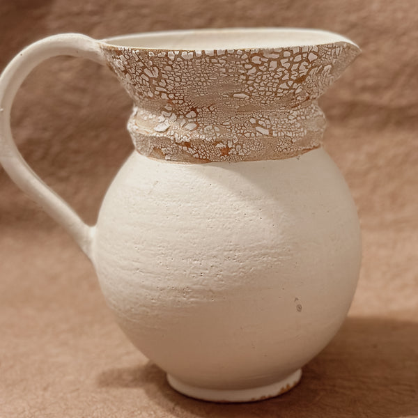 Flared White Crackle Pitcher