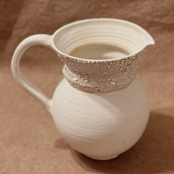 Flared White Crackle Pitcher