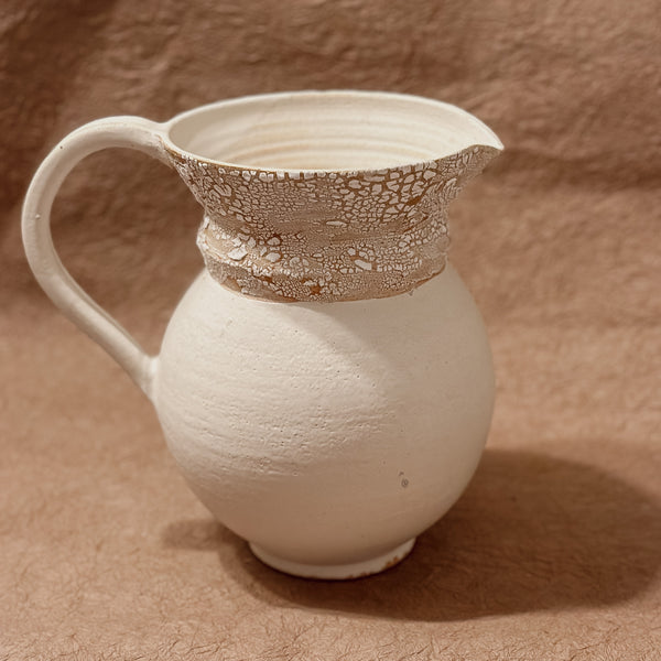 Flared White Crackle Pitcher