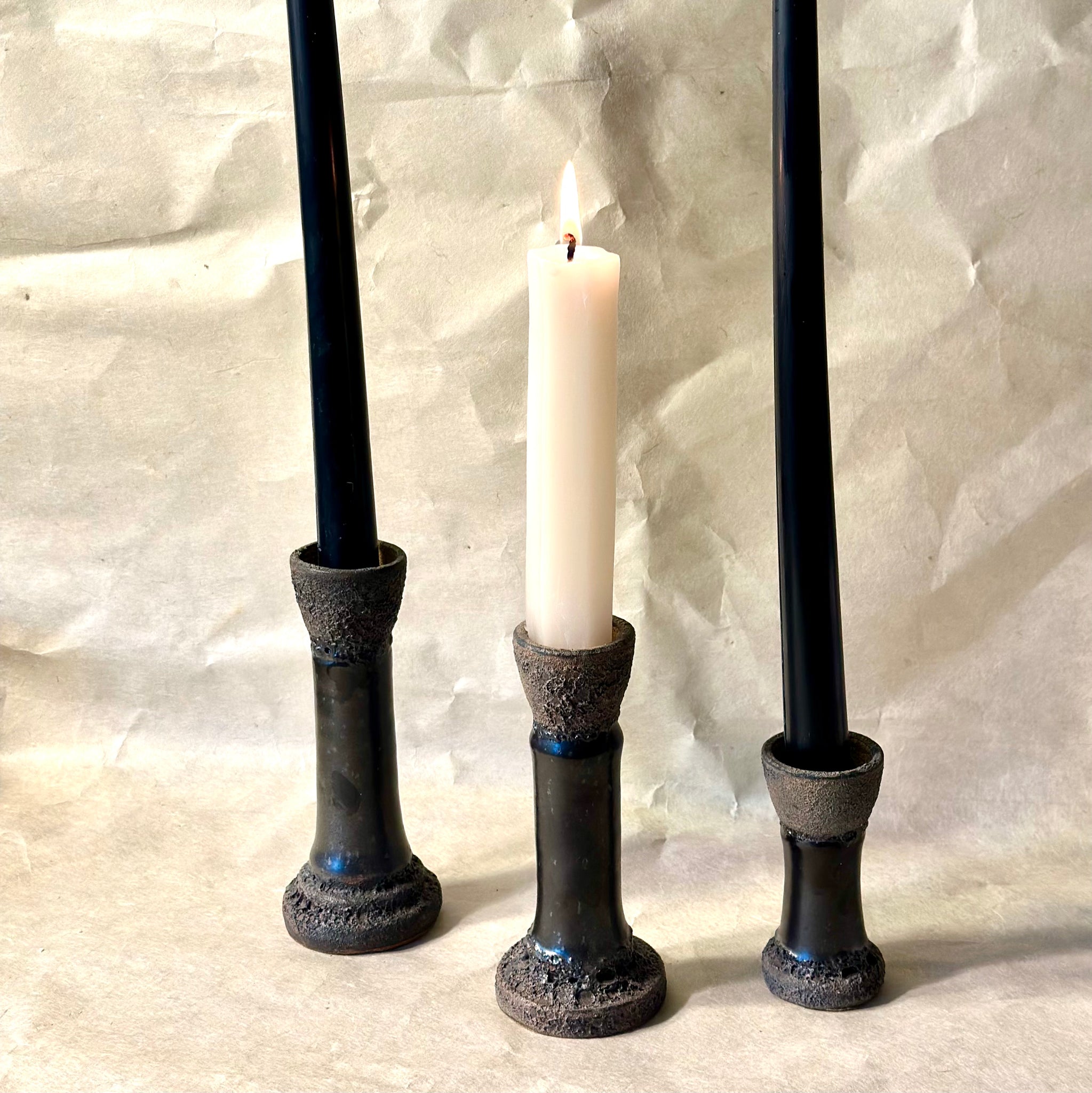 Black Lava Candlesticks Holders