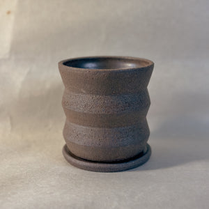 4" Angled Dark Brown Planter with Saucer and Drainage