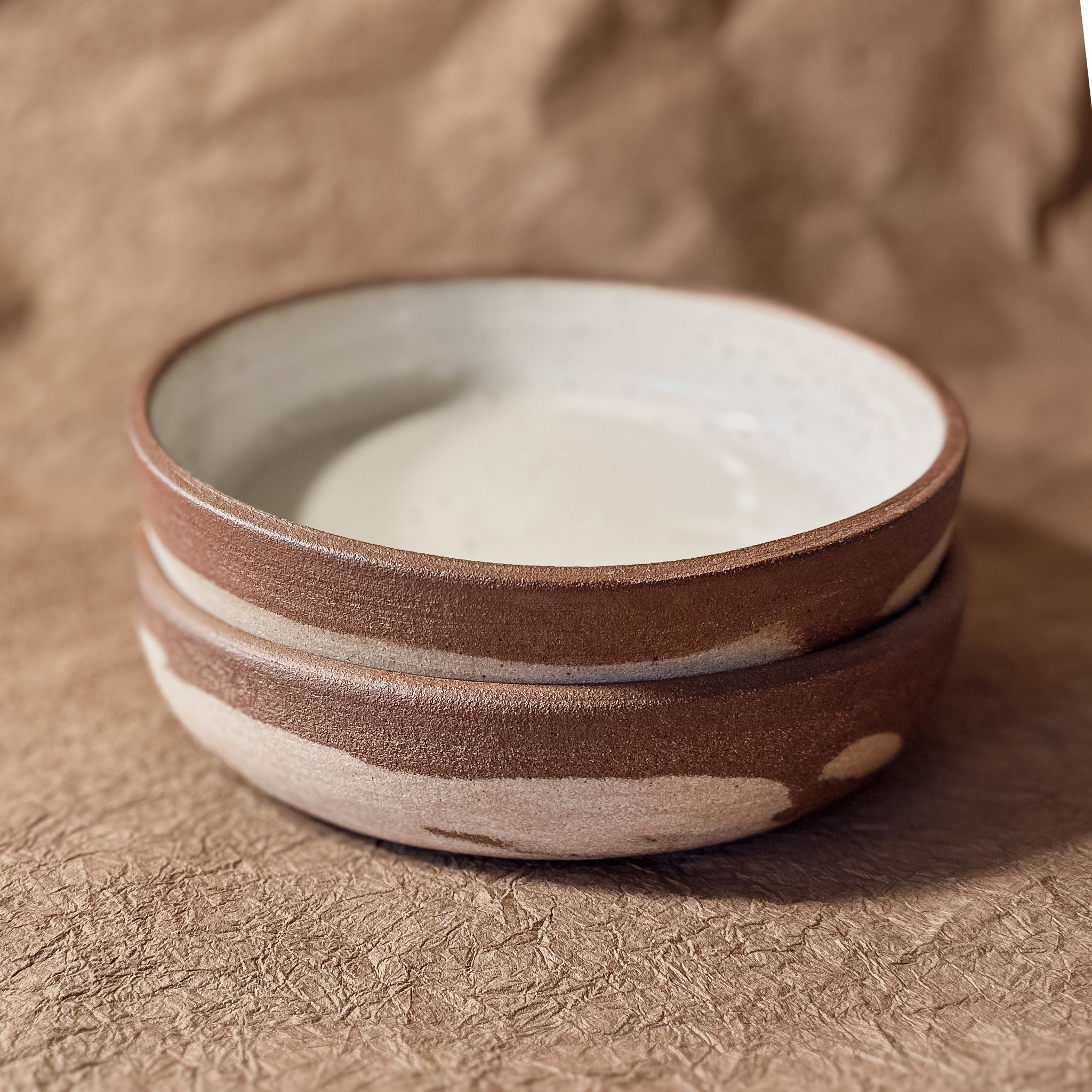 9.5" Brown and White Marbled Ceramic Coupe Bowl