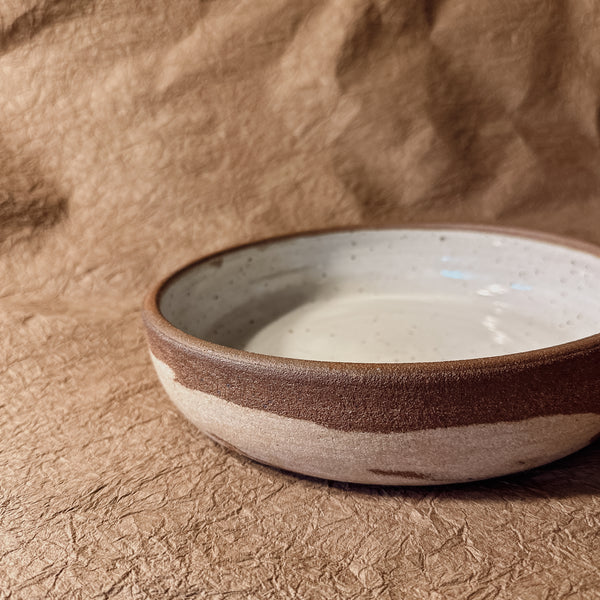 9.5" Brown and White Marbled Ceramic Coupe Bowl