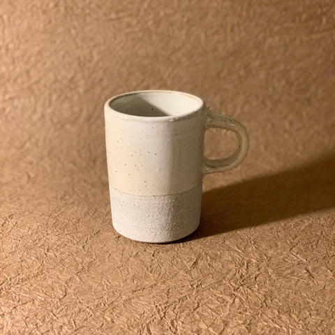 glossy white tall handmade mug. 