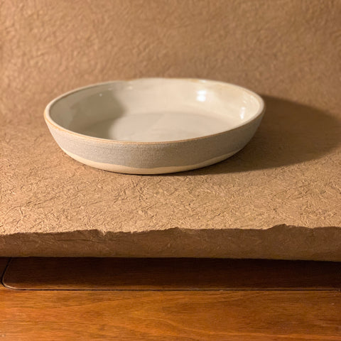 low wide grey and white handmade ceramic bowl