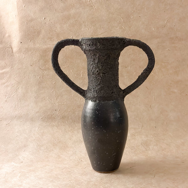 Small Two Handled black lava vase