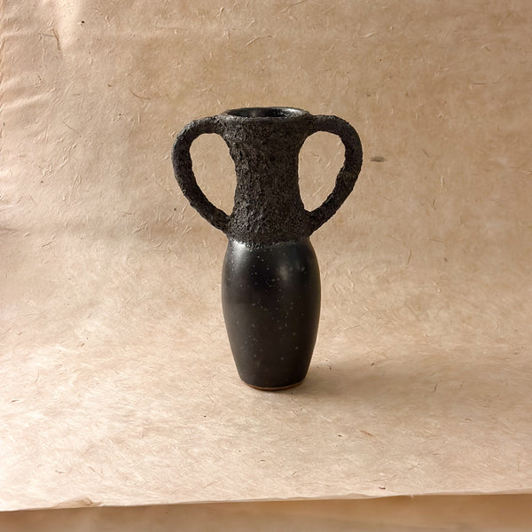 Medium Two handled black lava vase