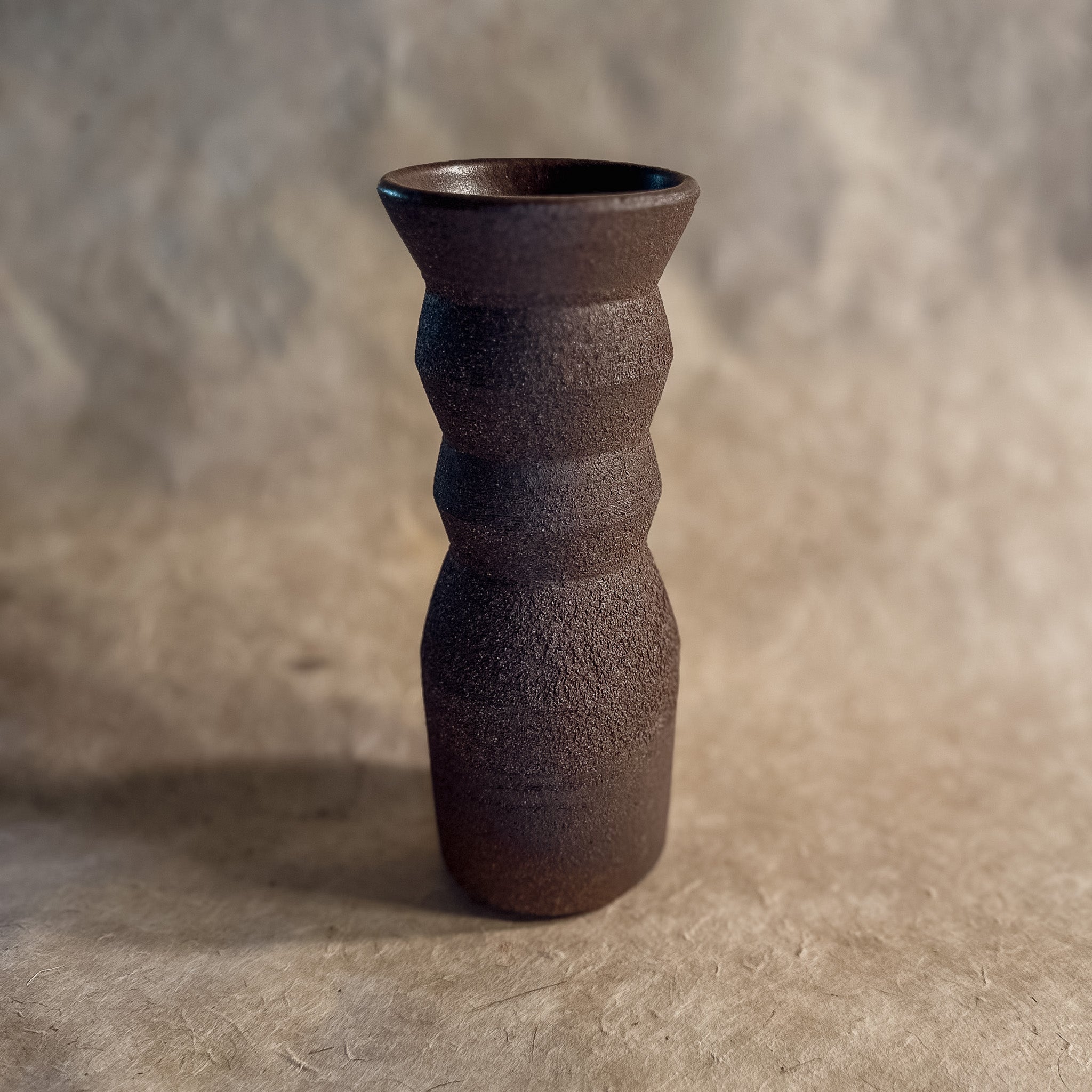 Vase No. 1-Handmade Angled Ceramic Vase in Dark Brown