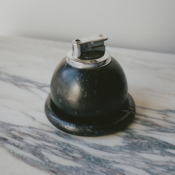 stain black table lighter and ashtray set. handmade ceramic table lighter and ash tray. 
