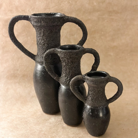 Black Lava Vase with two handles