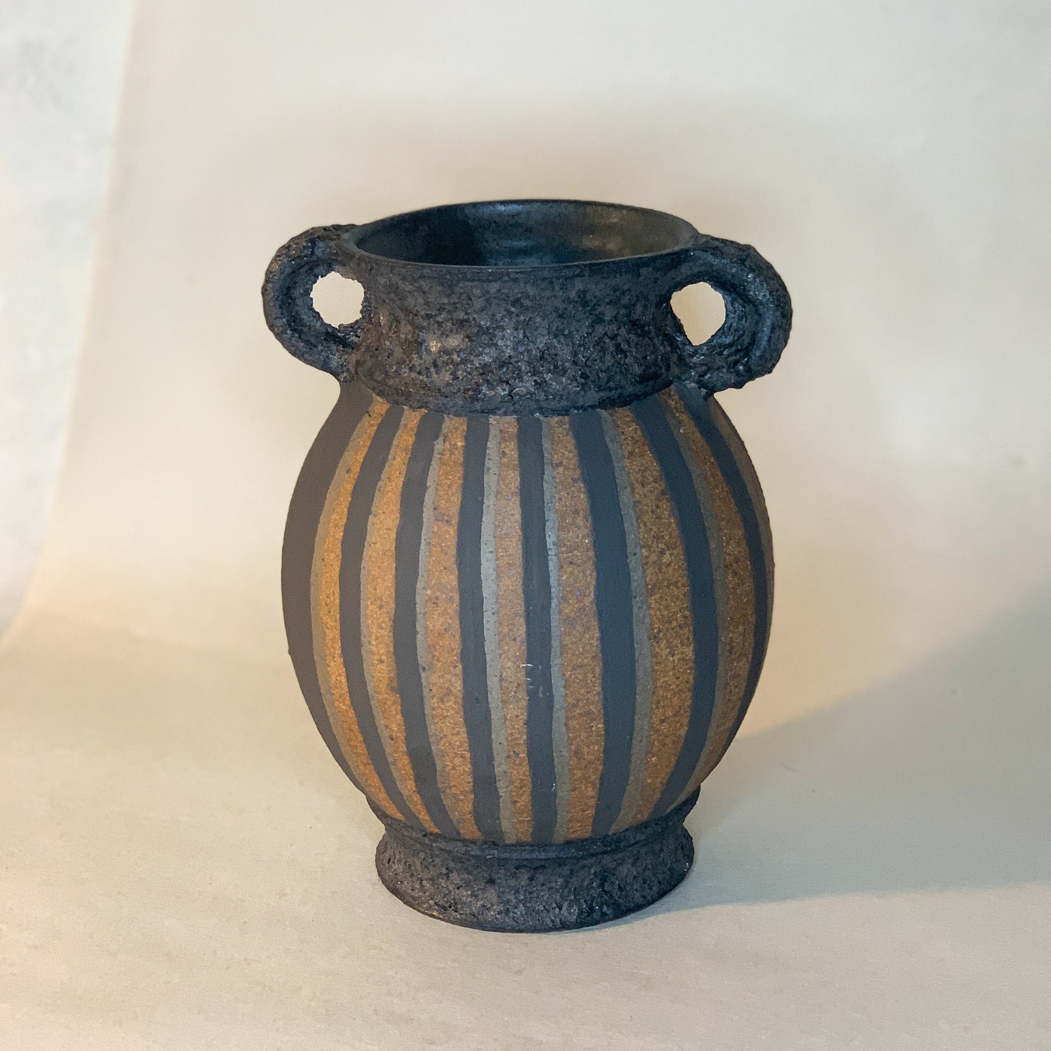 painted two handled vase. handmade ceramic vase.