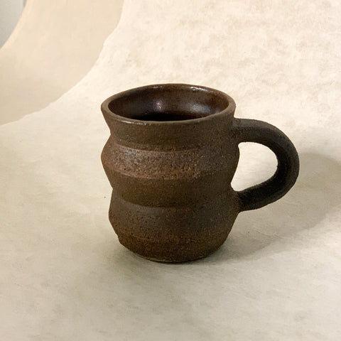 dark brown angled espresso mug. handmade. 